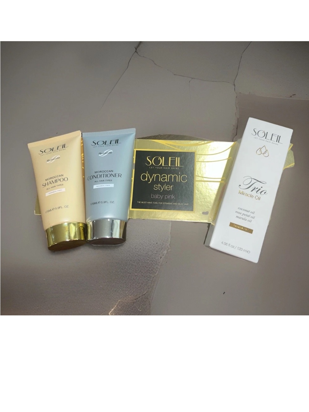 4 PIECE BUNDLE - Soleil Pink Ceramic Hair + shampoo + Conditioner & Miracle Oil